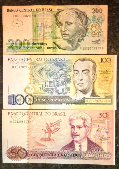 BRASIL SET 200 CRUZADOS, 100 CRUZADOS & 50 CRUZADOS 1990s(1 BID TAKES ALL) ND