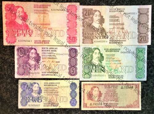 SET OF VARIOUS GOVERNORS & DECIMALS R50 TO R5 CL STALS-R2 DE KOCK-R1 DE JONGH ( 1 BID TAKES ALL)