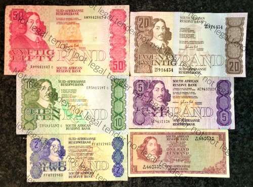 COMPLETE SET OF GPC DE KOCK & DECIMALS  R50 TO R2,,,1980s (R1 TW DE JONG 1973)- (1 BID TAKES ALL)