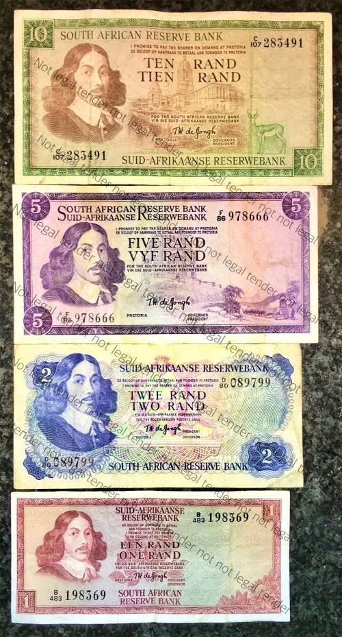 COMPLETE SET OF TW DE JONG & DECIMALS R10 TO R1 ,,, 1967-1975( 1 BID TAKES ALL)