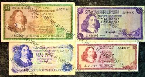 COMPLETE SET OF TW DE JONGH & DECIMALS R10 TO R1 ,,, 1967-1975( 1 BID TAKES ALL)
