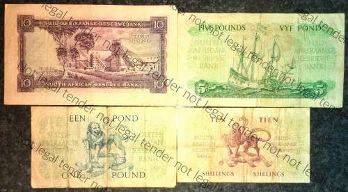 MH DE KOCK SET 10 POUNDS 1958, 5 POUNDS 1959, 1 POUND 1956, 10 SHILLINGS 1958 (1 BID TAKES ALL)