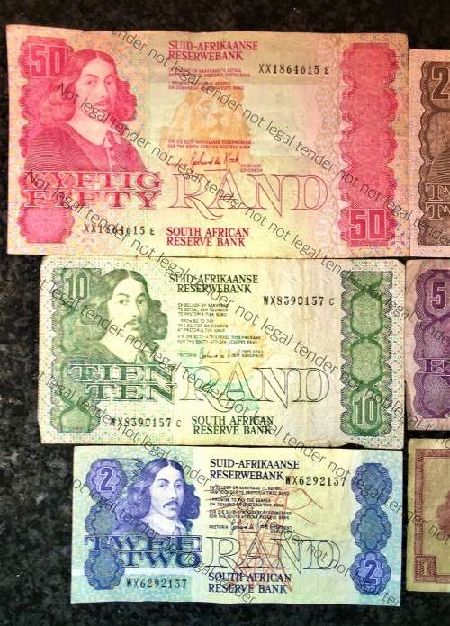 COMPLETE SET REPLACEMENT NOTES GPC DE KOCK &  DECIMALS 1980s,,, R50 - R1  [1 BID TAKES ALL]