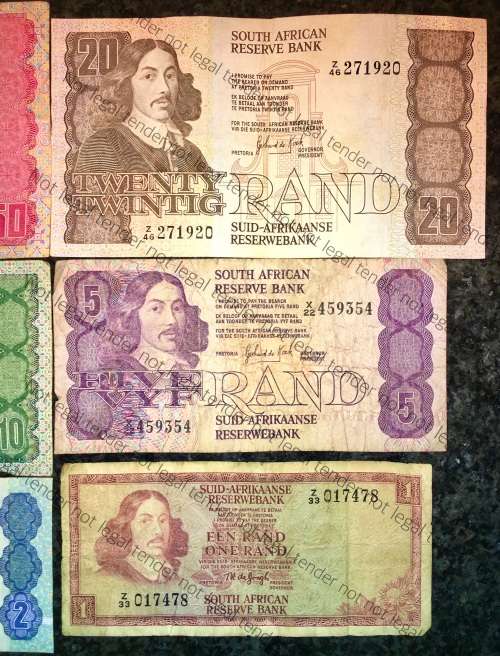 COMPLETE SET REPLACEMENT NOTES GPC DE KOCK &  DECIMALS 1980s,,, R50 - R1  [1 BID TAKES ALL]
