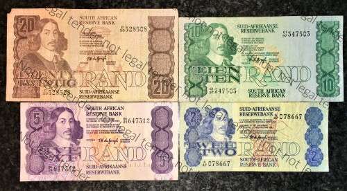COMPLETE SET OF TW DE JONGH & DECIMALS R20 TO R2,,,1978---4TH ISSUE ( 1 BID TAKES ALL)