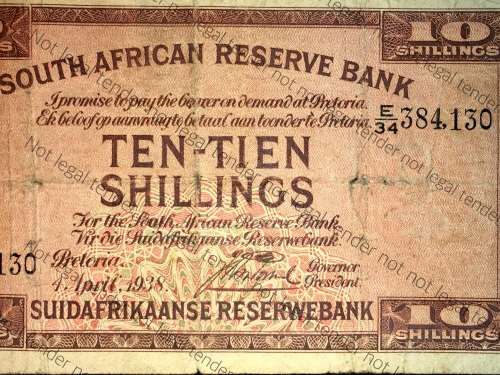 J.POSTMUS 10 SHILLINGS 1938 4TH APRIL E34/384.130 E/A