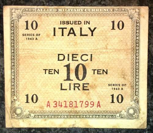 ITALY 10 LIRE 1943 ALLIED MILITARY WW2 ( I BID TAKES ALL)