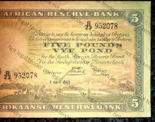 J POSTMUS 5 POUND 1943 APRIL 7TH --B23-- E/A ONLY ISSUE