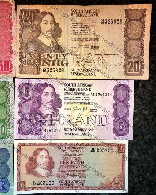 COMPLETE SET OF GPC DE KOCK & DECIMALS  R50 TO R2,,,1980s (R1 TW DE JONG 1975)- (1 BID TAKES ALL)