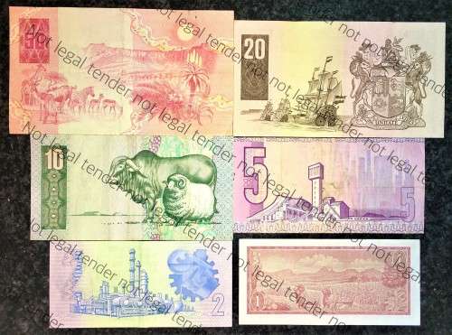 COMPLETE SET OF GPC DE KOCK & DECIMALS  R50 TO R2,,,1980s (R1 TW DE JONGH 1975)- (1 BID TAKES ALL)