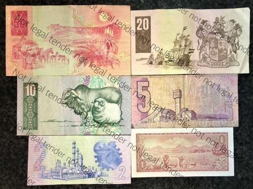 COMPLETE SET OF GPC DE KOCK and DECIMALS  R50 TO R2,,,1980s (R1 TW DE JONGH 1975)- (1 BID TAKES ALL)