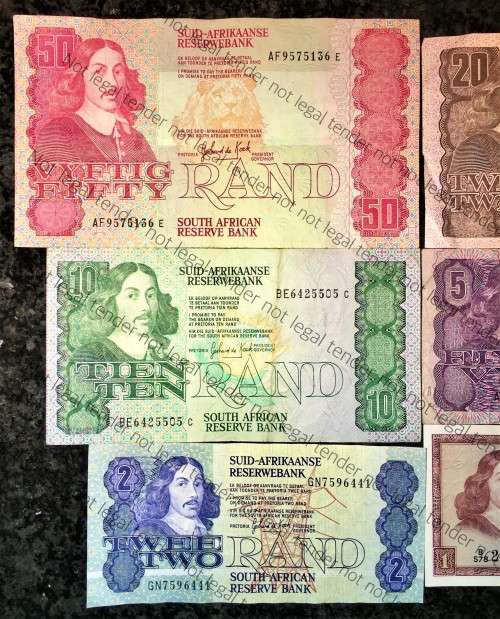 COMPLETE SET OF GPC DE KOCK and DECIMALS  R50 TO R2,,,1980s (R1 TW DE JONGH 1975)- (1 BID TAKES ALL)