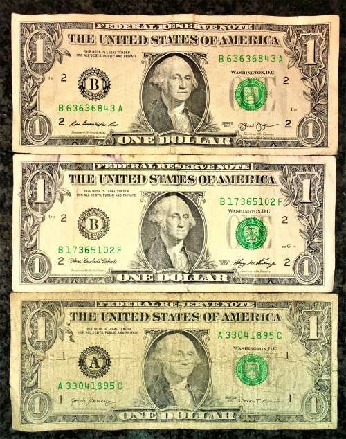 U S A  SET OF 1 DOLLARS 3 DIFFERENT SIGNATURES 2006, 2013 & 2017(1 BID TAKES ALL)