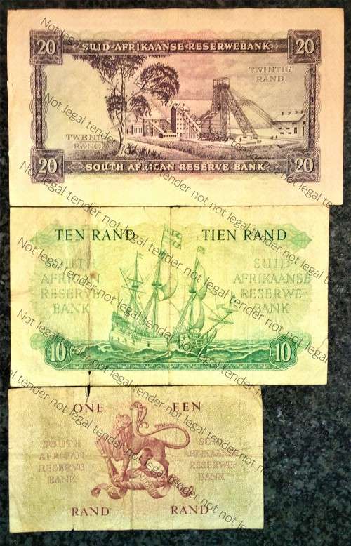 SET OF VARIOUS GOVERNORS & DECIMALS R20 MH DE KOCK, R10 & R1 G.RISSIK---1961-1962 ( 1 BID TAKES ALL)