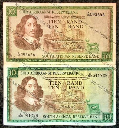 SET OF R10s G,RISSIK C10 - 1ST ISSUE 1966 & TW DE JONGH 3RD ISSUE 1975(1 BID TAKES ALL)