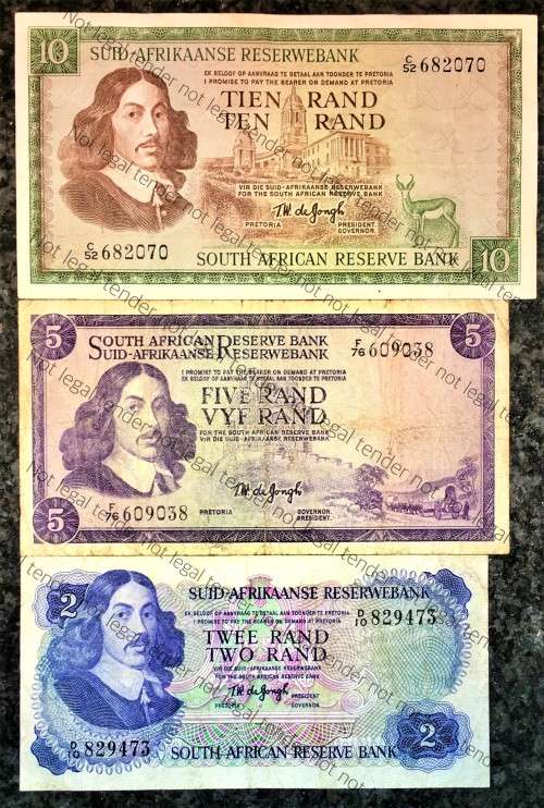 TW DE JONGH SET R10 C52 , R5 F76 FIST ISSUE & R2--1967/74-ALL SPRINGBUCK WTM 1967/75(1 BID TAKES ALL