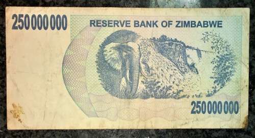 ZIMBABWE $250,000,000 TWO HUNDRED AND FIFTY MILLION DOLLARS --2008--HYPERINFLATION NOTES