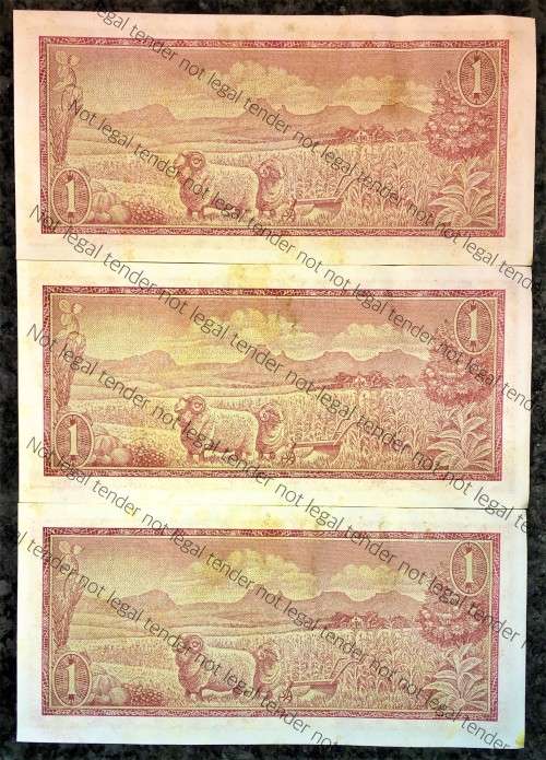 TW DE JONGH R1 IN SEQUENCE B245/311469-467 AUNC 3RD ISSUE 1975 SPRINGBUCK WTM(1 BID TAKES ALL)