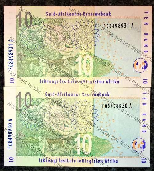 TT MBOWENI R10 IN SEQUENCE FQ8498930-931A---UNC 2004 SECOND ISSUE [RINO WTM](1 BID TAKES ALL)
