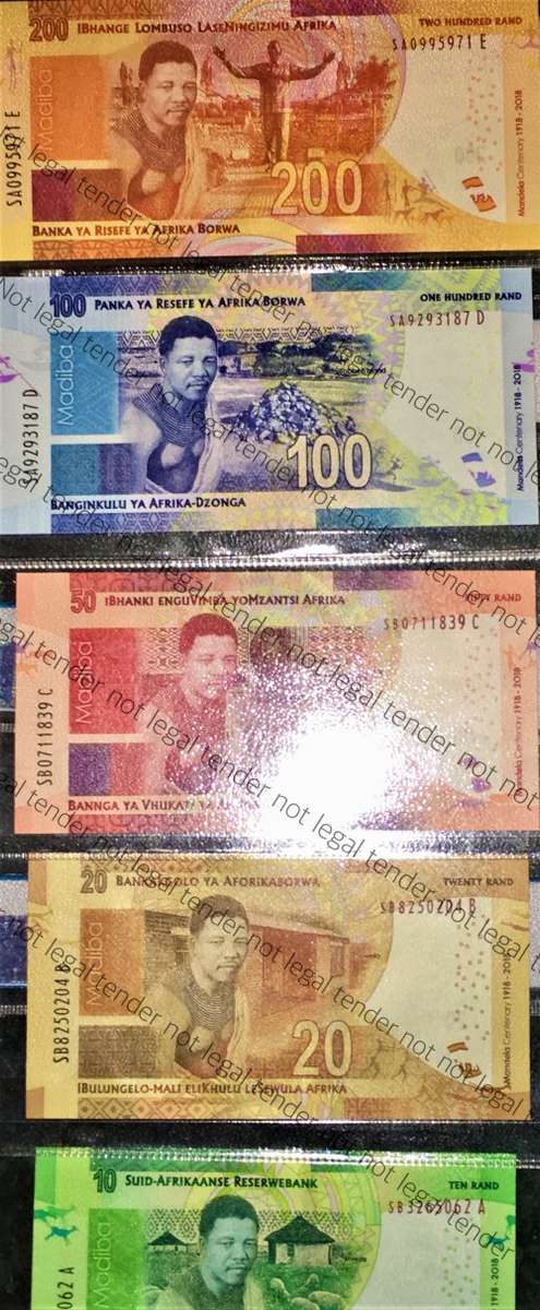 L KGANYAGO FULL SET R200 TO R10 GRADED 68-66 GEM UNC 2ND ISSUE 2018( MANDELA WTM)