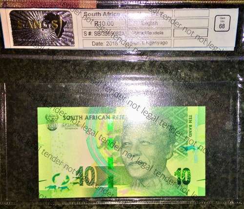 L KGANYAGO FULL SET R200 TO R10 GRADED 68-66 GEM UNC 2ND ISSUE 2018( MANDELA WTM)