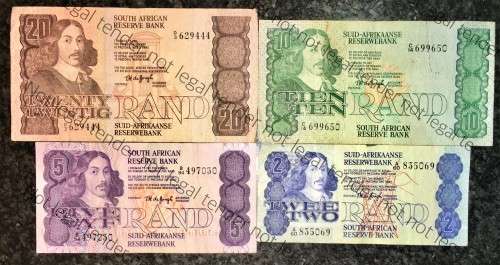 COMPLETE SET OF TW DE JONGH & DECIMALS R20 TO R2,,,1978---4TH ISSUE( 1 BID TAKES ALL)