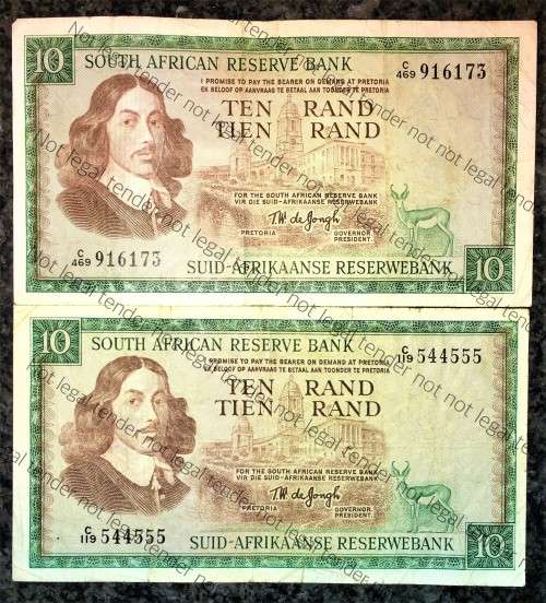 TW DE JONGH R10 SPRINGBUCK & VAN RIEBEECK WTM - 1ST ISSUE 1967 & 3RD ISSUE 1975 (1 BID TAKES ALL)
