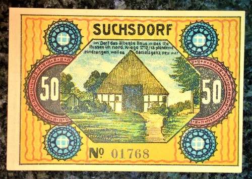 GERMANY 50 PFENNIG SUCHDORF 1921 UNC  NOTGELD (EMERGENCY MONEY)