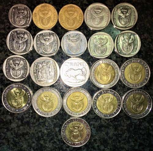 COMPLETE SET OF ALL SOUTH AFRICAN COMMEMORATIVE COINS 1994 TO 2021,50 CENT TO R5 GOOD CONDITION