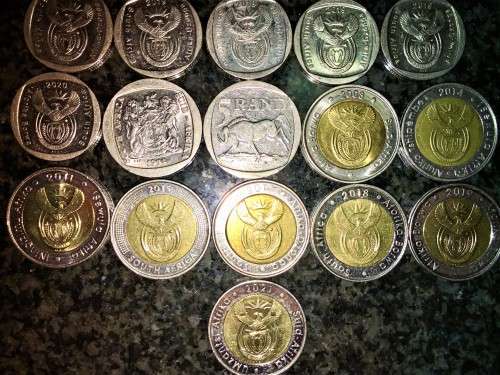 COMPLETE SET OF ALL SOUTH AFRICAN COMMEMORATIVE COINS 1994 TO 2021,50 CENT TO R5 GOOD CONDITION