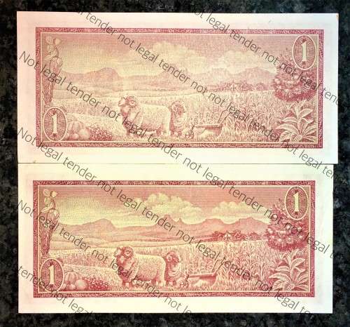 TW DE JONGH R1 ERROR NOTE LIGHTER COLOUR ON ONE SIDE ALSO OFF CENTRE (1 BID FOR BOTH)