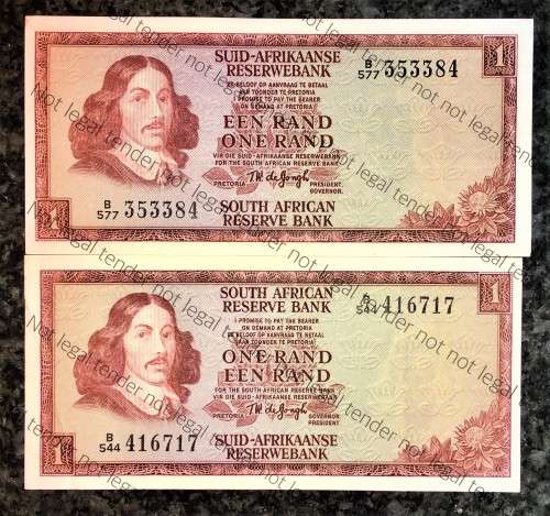 TW DE JONGH R1 ERROR NOTE LIGHTER COLOUR ON ONE SIDE ALSO OFF CENTRE (1 BID FOR BOTH)