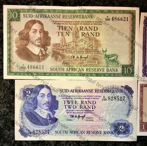 COMPLETE SET OF TW DE JONGH & DECIMALS UNC-AUNC R10 TO R1 -- 1974-1975H( 1 BID TAKES ALL)