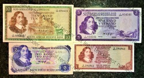 COMPLETE SET OF TW DE JONGH & DECIMALS UNC-AUNC R10 TO R1 -- 1974-1975H( 1 BID TAKES ALL)