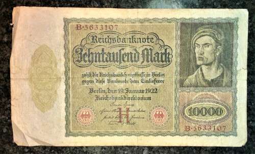 GERMANY 10,000 MARK 1922 (H) RED SEAL  BIG NOTE