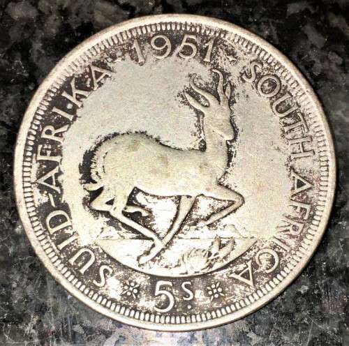 S A UNION SILVER 5 SHILLINGS 1951 SILVER CROWN