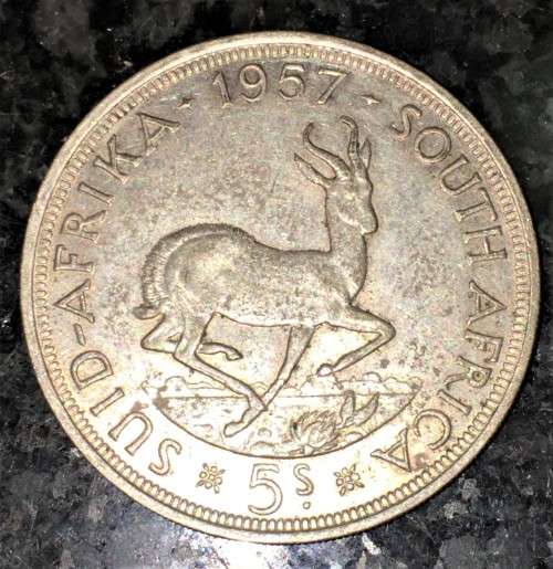 S A UNION SILVER 5 SHILLINGS 1957 SILVER CROWN
