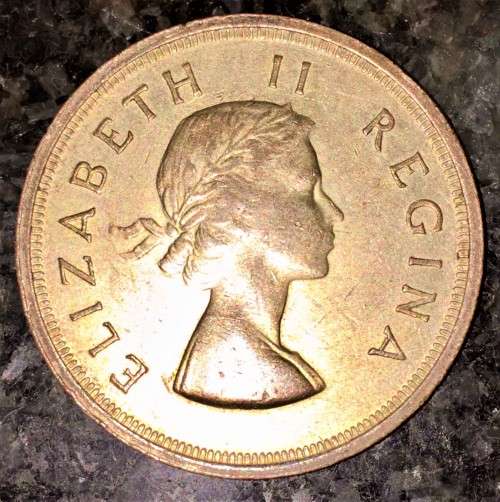 S A UNION SILVER 5 SHILLINGS 1958 NICE GOLD TONING SILVER CROWN