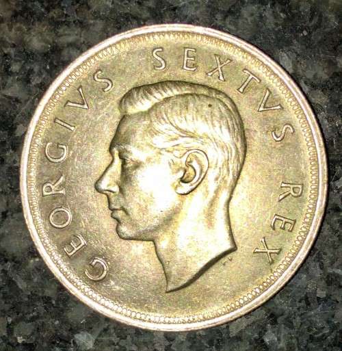 S A UNION SILVER 5 SHILLINGS 1952 GOLD  & GREEN TONING SILVER CROWN