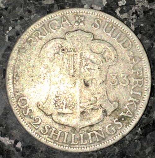 S A UNION SILVER 2 SHILLING 1933 SILVER 80%