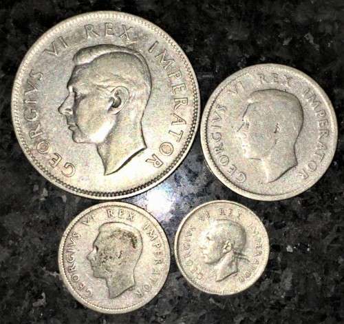 S A UNION SILVER SET 2 1/2 SHILLING,1 SHILLIN,6D SIXPENCE &3D TICKEY 1941 --80%SILVER(1 BID TAKES AL