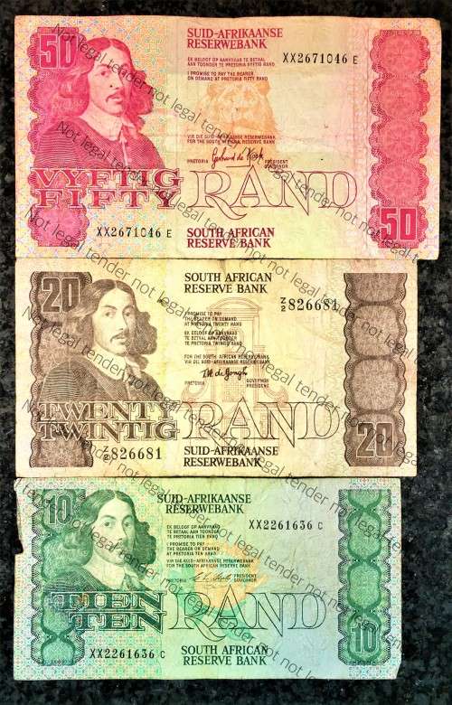 REPLACEMENT NOTE SET R50 --XX--1984 DE KOCK, R20 --Z2 -1978 TW DE JONGH & R10 -XX--1990 CL STALS