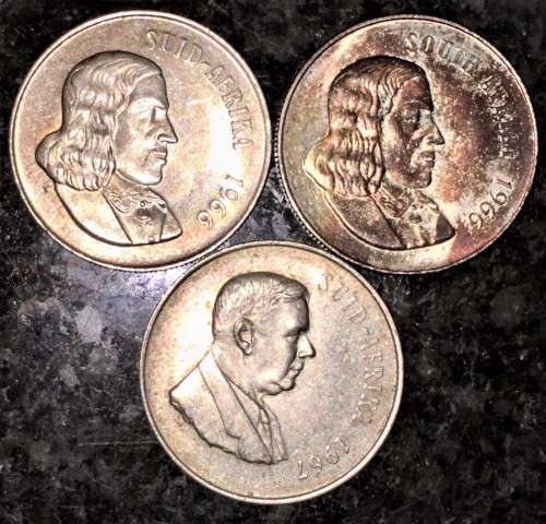 R S A  SILVER SET R1-- 1966 ENGLISH - AFRIKAANS &1967 AFRIKAANS -- 80% SILVER(1 BID TAKES ALL)