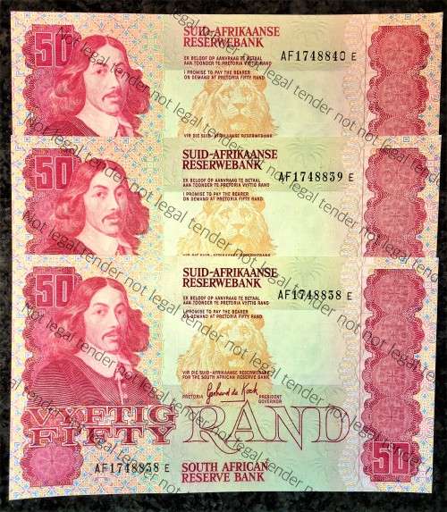 GPC DE KOCK R50 IN SEQUENCE AF1748840-838 UNC A/E 3RD ISSUE 1984(BID PER NOTE)