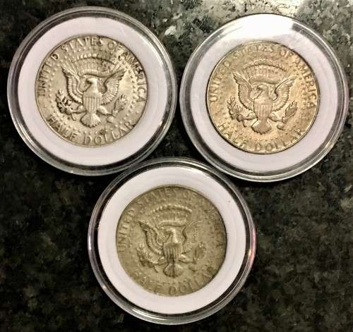 U S A  SILVER AMERICAN EAGLE KENNEDY HALF DOLLAR SET 1964,1965 & 1968 SILVER WITH CAPSULE