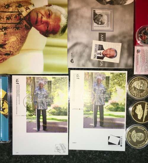 MANDELA COLLECTION EVERYTHING NELSON MANDELA PHOTOS,POST CARDS, STAMPS, COINS AND MEDALLION`S