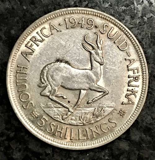 S A UNION SILVER  5 SHILLINGS 1949 GOOD CONDITION -- 80% SILVER CROWN