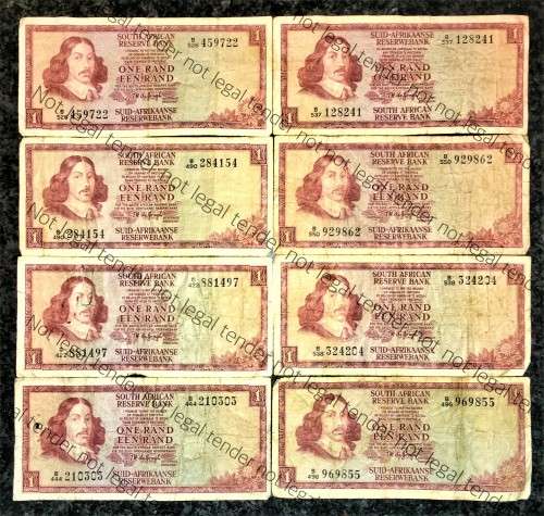 SET OF TW DE JONGH  R1 X 8 -- B SERIES VAN RIEBEECK WTM ,,,  1973-1975( 1 BID TAKES ALL)