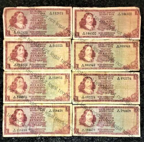 SET OF TW DE JONGH  R1 X 8 -- B SERIES VAN RIEBEECK WTM ,,,  1973-1975( 1 BID TAKES ALL)