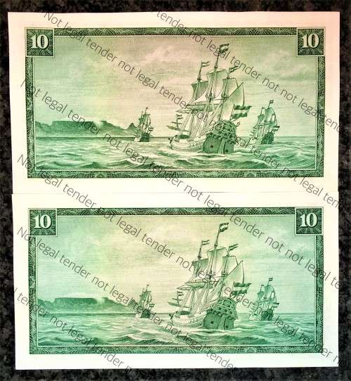 TW DE JONGH R10 IN SEQUENCE C453/176111-112 UNC 3RD ISSUE 1975 E/A VAN RIEBEECK WTM(1 BID TAKES ALL